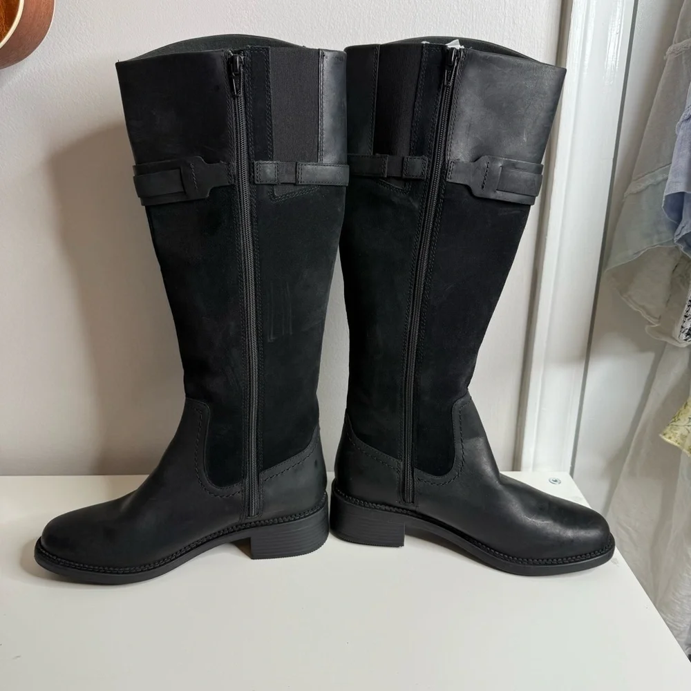 Clarks Women's Maye Carly Knee High Boot Leather / Suede Black US 6.5 NWOT